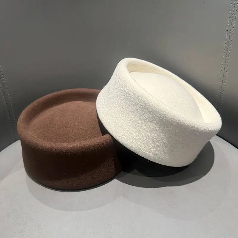 Women Berets Hat Fashion Fall Winter Vintage Concave Top Pillbox Cap 100% Wool Fedoras Hats Wedding Designer Western Church Hat