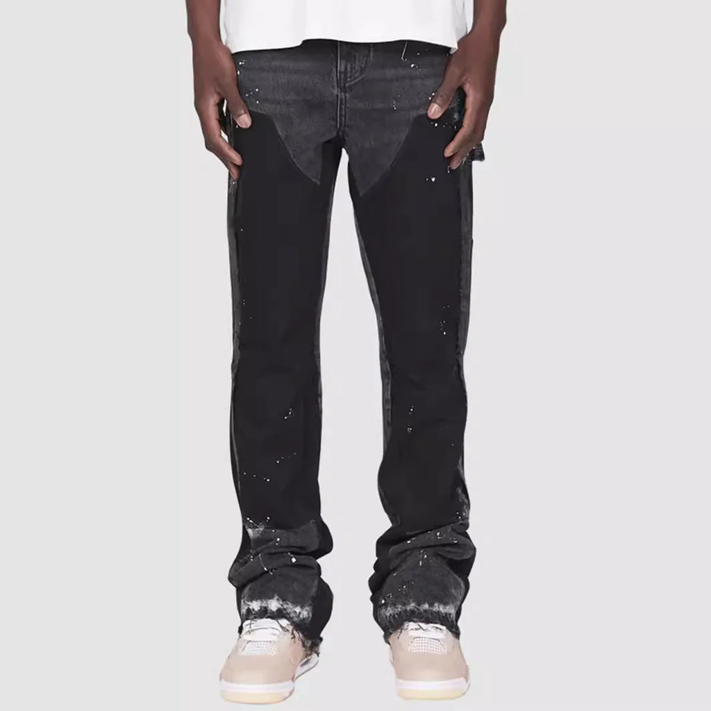 Mens Fashion Jeans Work Pants European American Style Workwear Elastic Patchwork Denim Layered Flared Pants S-XXL Streetwear
