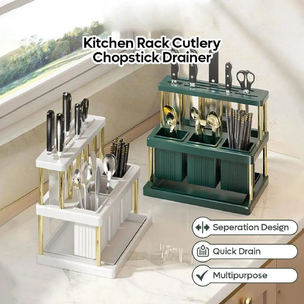 Kitchen Knife Holder Multi-Function Cutter and Cutlery Drainer Rack PP Space Saving Kitchen Utensil Organizer Rack