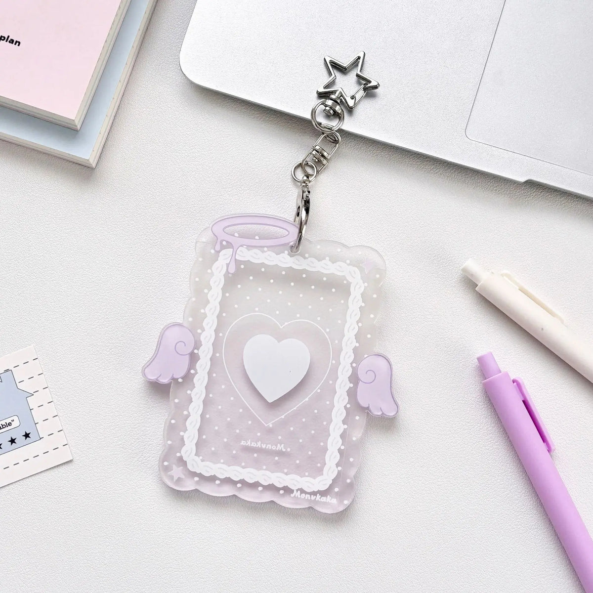 Hot Fashion Love Wings Acrylic 3in Card Holder Girl Crossbody Bag Pendant Keychain Decoration Kpop Idol Photo Storage Card Clip