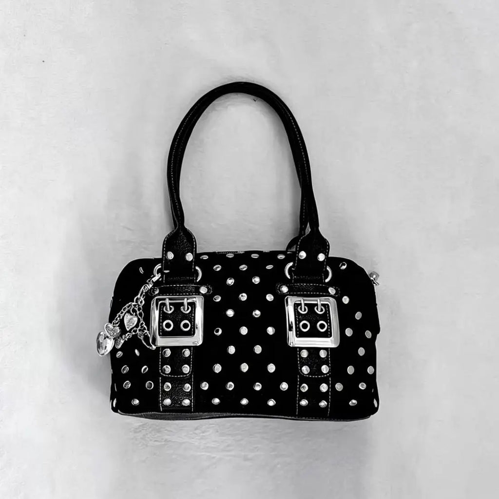Korean Hot Girl Studded Y2K Tote Bag Women Polka Dot Leather Large Capacity Underarm Bag Ladies Retro Harajuku Handbag Chic 2026