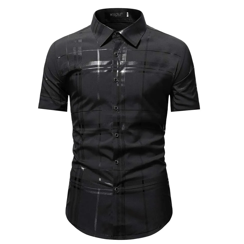 Summer Business Social Chemise Homme Casual Party Short Sleeve Striped Shirt Men Dress Luxury Button Up Fashion Mens Clothes
