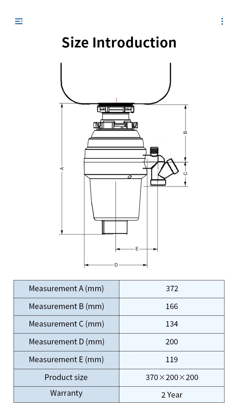 High Effective Kitchen Sink Garbage Disposal Food Waste Crusher Continuous Feed 1 HP Stainless Steel Grinding Chamber OEM ODM