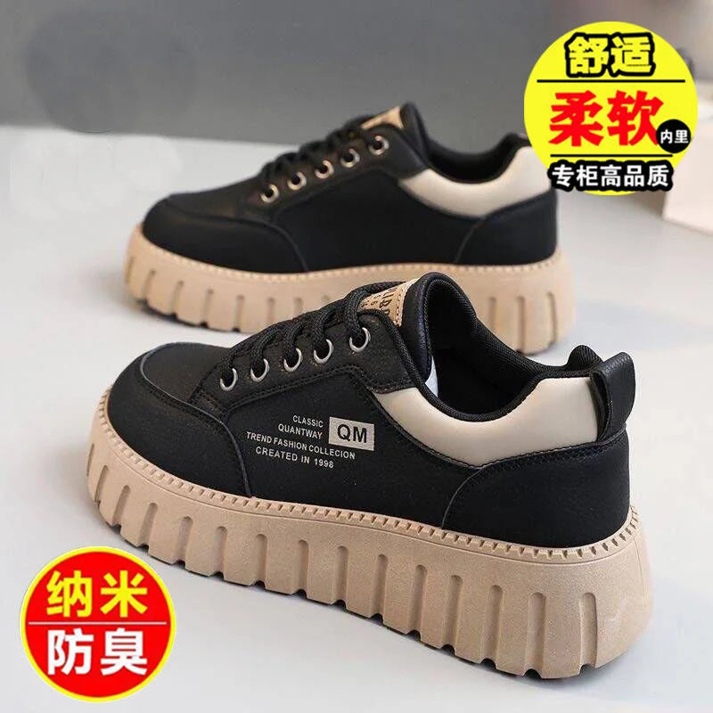 New 2025 Spring and Summer Height Increasing Board Shoes Women's Casual Shoes Student Shoes Anti Slip White Sneakers for Women
