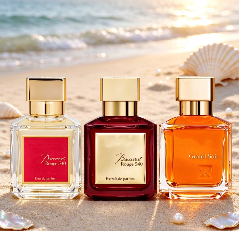Three (Rouge 540, Grand Soir) perfume spray, 2.4oz70ml, lasting flower fragrance, oriental amber tone, three choices, advanced gift box, Christmas and Valentine's Day gift choice