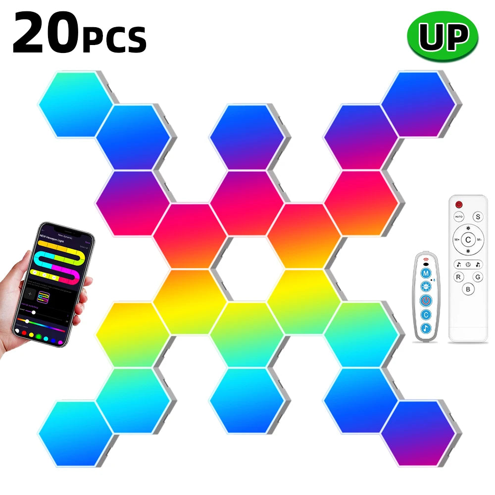 Smart LED Hexagonal Wall Lamp Quantum Panel Music Sync APP Control for Game Room Bedroom Living Room Decor Birthday Christm Gift