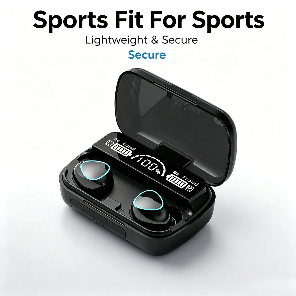 9D Stereo Surround Sound Bluetooth Earphones Sports In-Ear Wireless Headphones Featuring LED Digital Battery Display