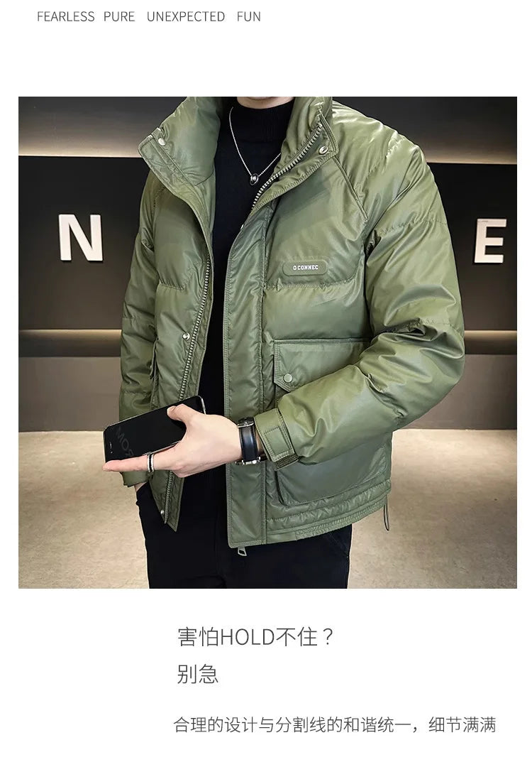 Autumn Winter Fashion Lightweight Down Jacket Men Trendy Short Stand Collar Thickened Warm Cold-Proof White Duck Down Jacket