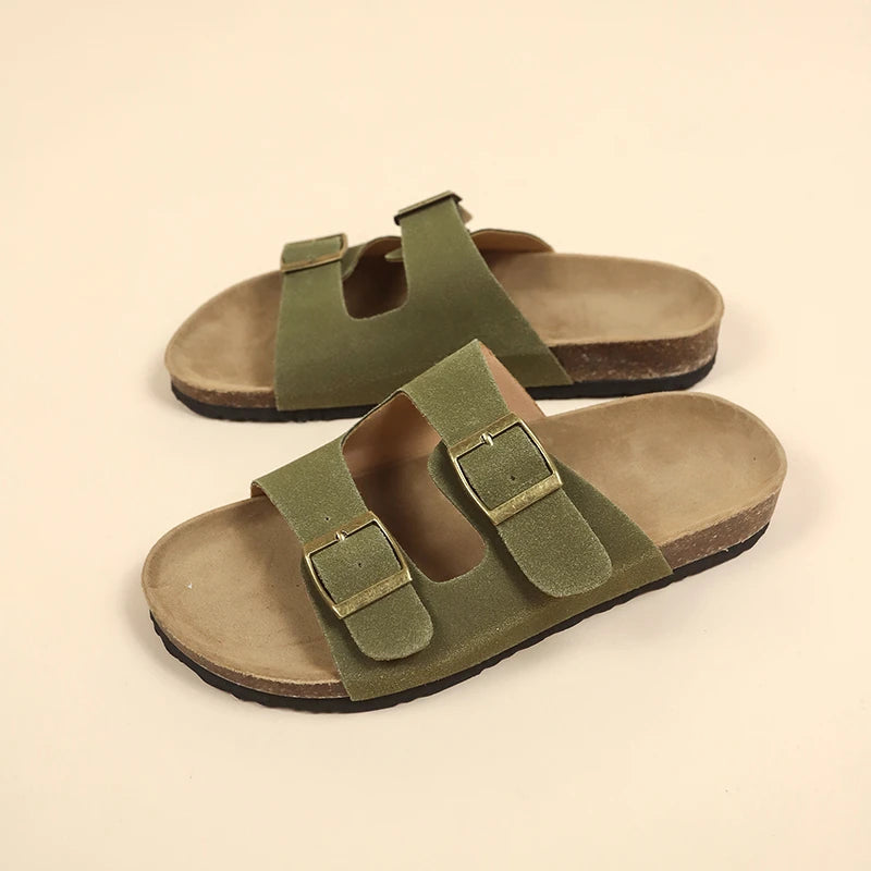 Flat Slippers For Women 2025 New Luxury Men Indoor Bottom Non Slip Cork Slippers Women's Beach Outdoor Home Flip Flops Sandals