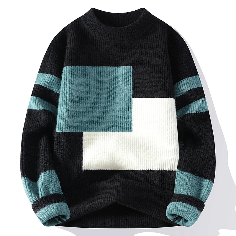 Men's Fashion stripe pattern Sweaters Autumn/Winter Loose Knittwear Men sweater youth Thick Warm patchwork pullovers Top