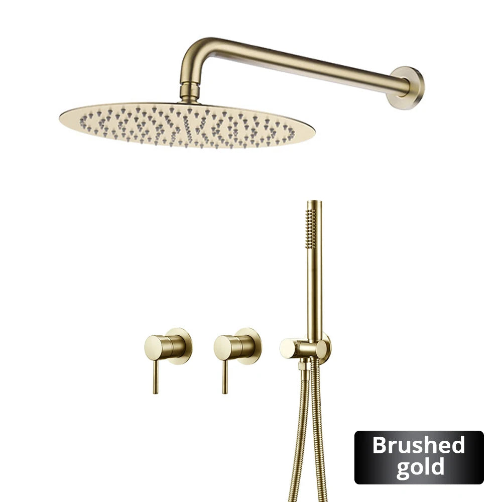 Wall Mounted Bathroom Shower Rainfall Shower Set Rose Gold Mixer Brass Faucet Hot Cold Water Mixer Tap With Head 8/10/12 Inch