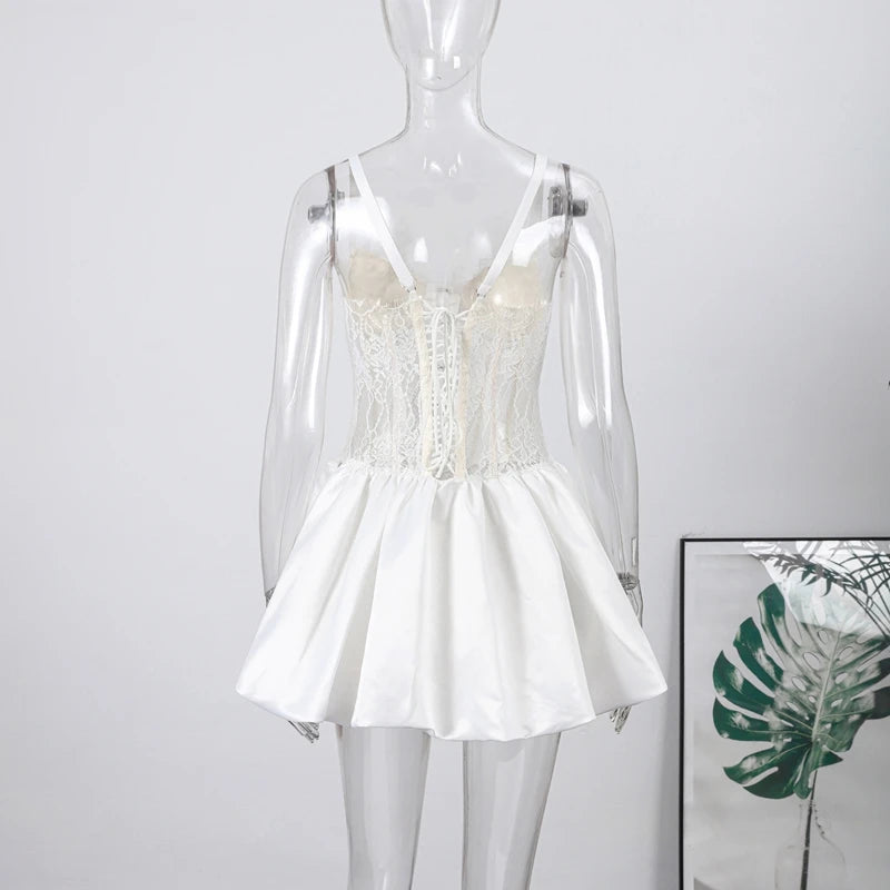 Sexy Fishbone Corset Mini Dress Women Black Hollow Out Backless Bandage Bubble Dresses 2026 Summer Party Festival Dresses