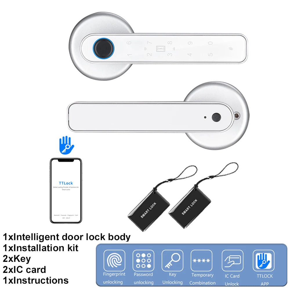 Biometric Fingerprint Door Lock Smart Password Handle Lock Anti Peeping Security TTLOCK App Remote Unlocking Keyless Entry