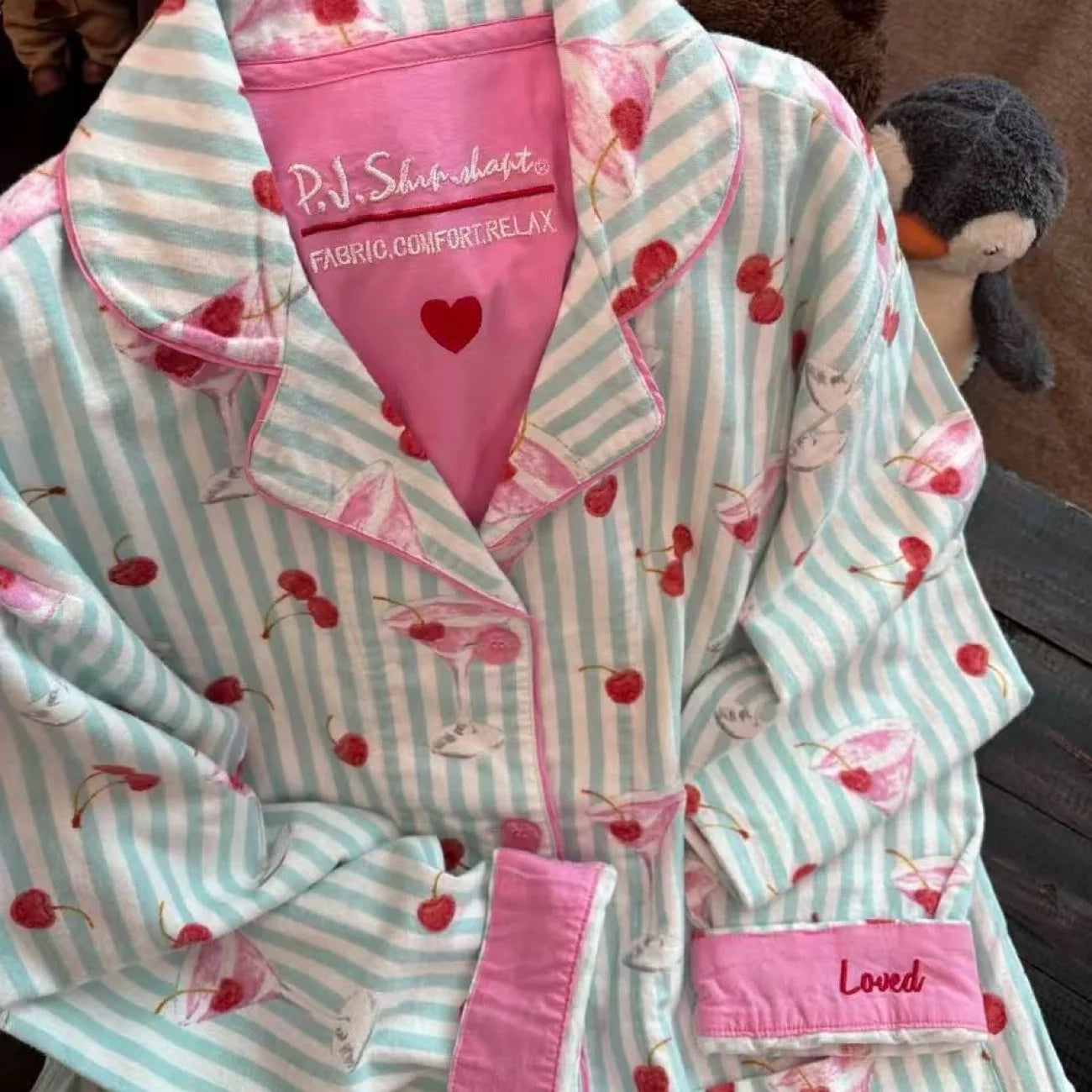 Women's Pajamas Set Cute Cartoon Print Sleepwear Elegant Top&pants 2Pcs Soft Cotton Pyjama Pour Femme Nightwear Loungewear