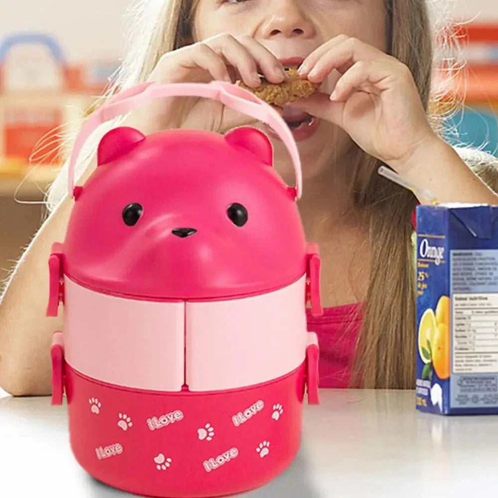 Eyeglass Bear Thermal Bento Box Stackable Bento Box Portable Cute Cartoon Children Lunch Box Double Layer Food Storage Container