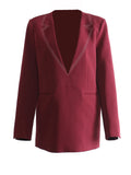 [EAM] Women Wine Red Topstitched Big Size Elegant Blazer New V-neck Long Sleeve Jacket Fashion Tide Spring Autumn 2026 1DH7919