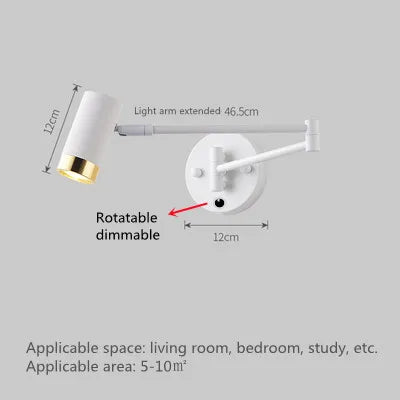 Led Dimmable Wall Lamp Bedroom Bedside Reading Light Folding Telescopic Switch Modern Creative Study Rocker Wall Light Fixture