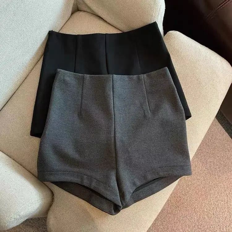 Short Pants Women Black Grey Suits Pantalones Cortos De Mujer Autumn New Slim High Waist Wide Leg Shorts Femme Y2k