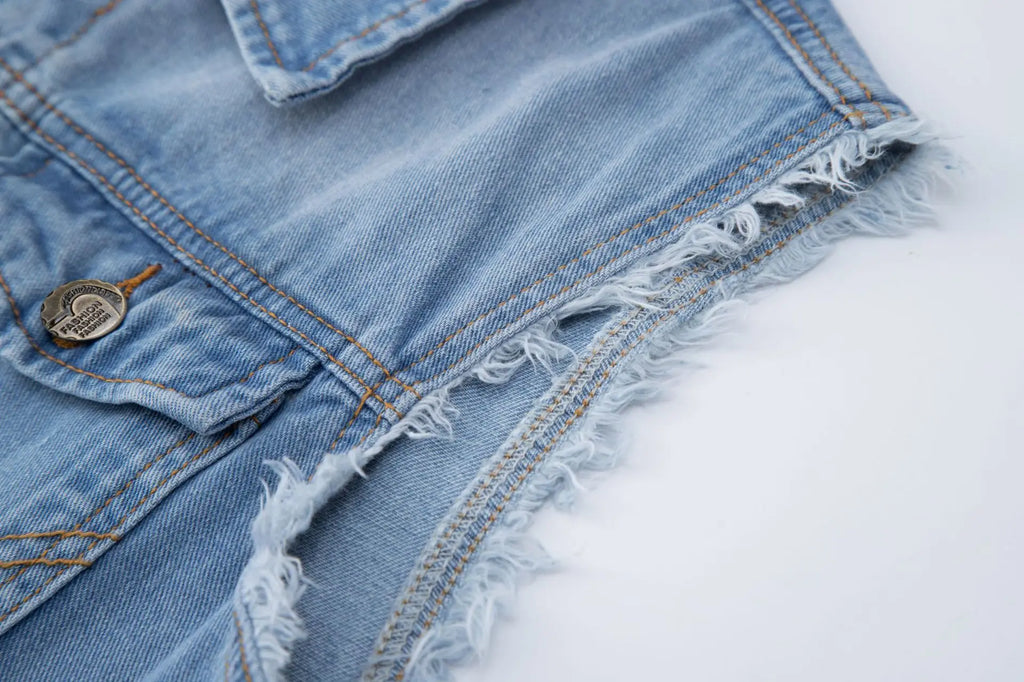 New Fashion Men Ripped Denim Waistcoats Sleeveless Jackets Light Blue Holes Denim Vests Male Cotton Slim Jeans Waistcoats 6XL