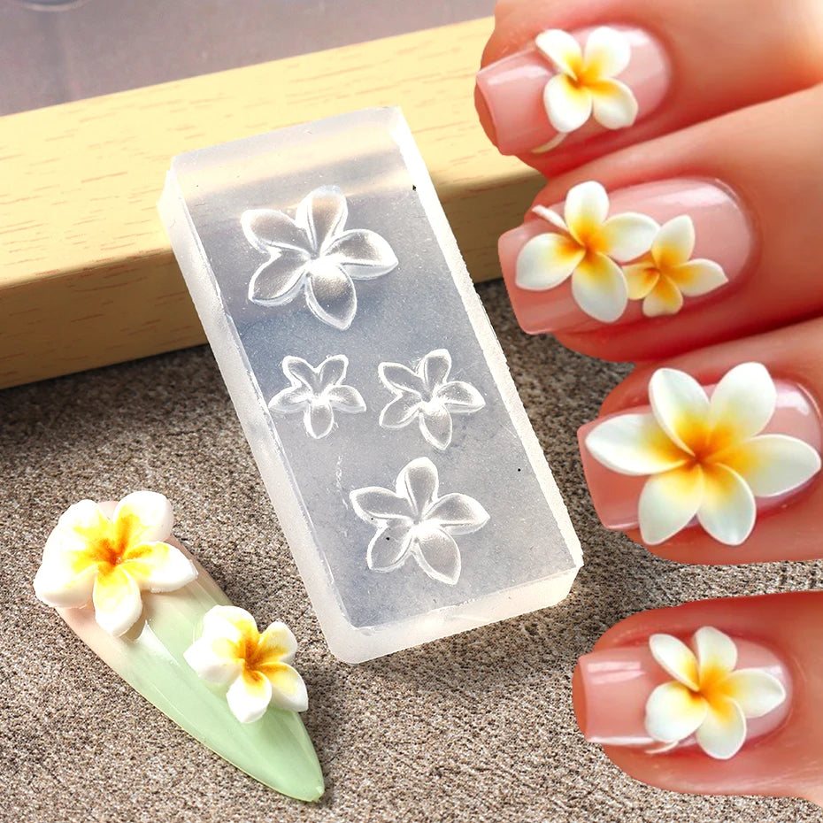 5D Flower Silicone Mold Nail Carving Mould Stencils Acrylic Plumeria Flower Spring Nail Art Decorations Manicure Template Tools