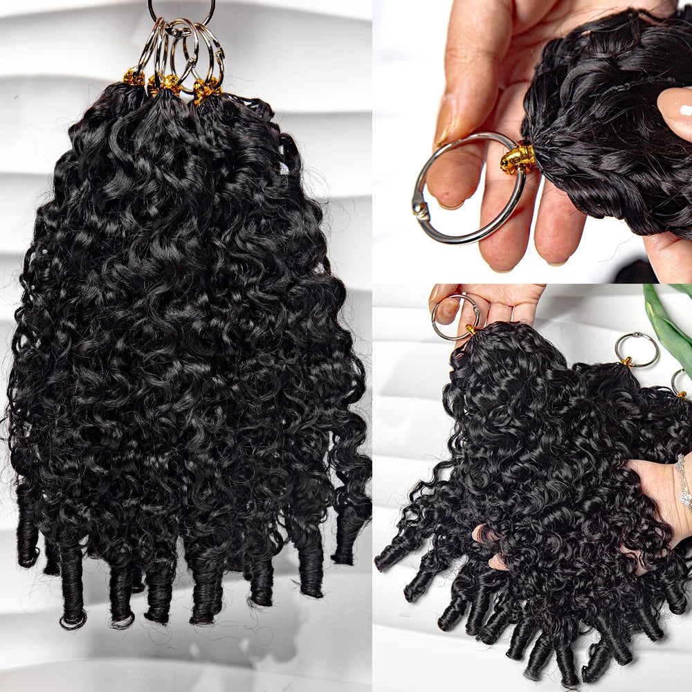 Curly Feather Crochet Human Hair Extensions Knotless Pre Separated Burmese Curly Crochet Extension With Special Curly Ends
