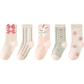 5 Pairs Children's Socks for Girls, Sweet Cute Cartoon Rabbit Girl's Casual Socks (Autumn & Spring)