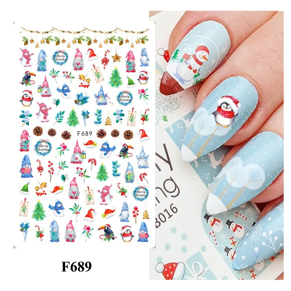 Autumn and Winter Blue Landscape Lines Flowers Birds Butterfly 3D Stickers Nail Art Decals Nail Parts Christmas Nail Stickers