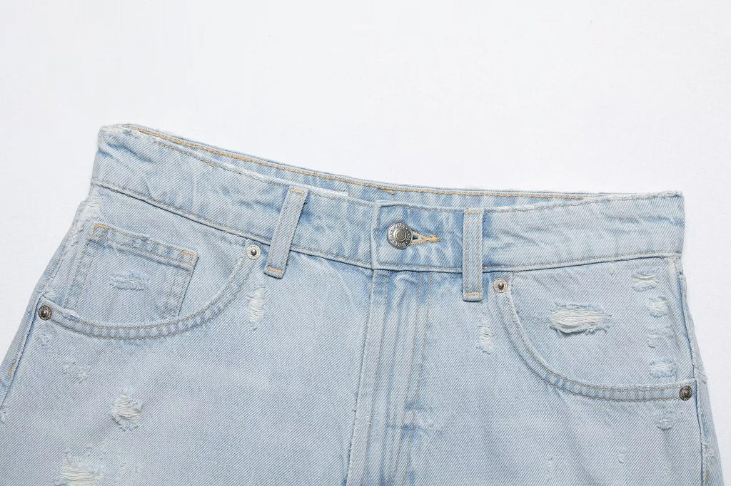 HH Women's High Waisted Denim Shorts Summer Ripped Jean Shorts Frayed Hem A-Line Casual Beach Party Hot Pants Streetwear