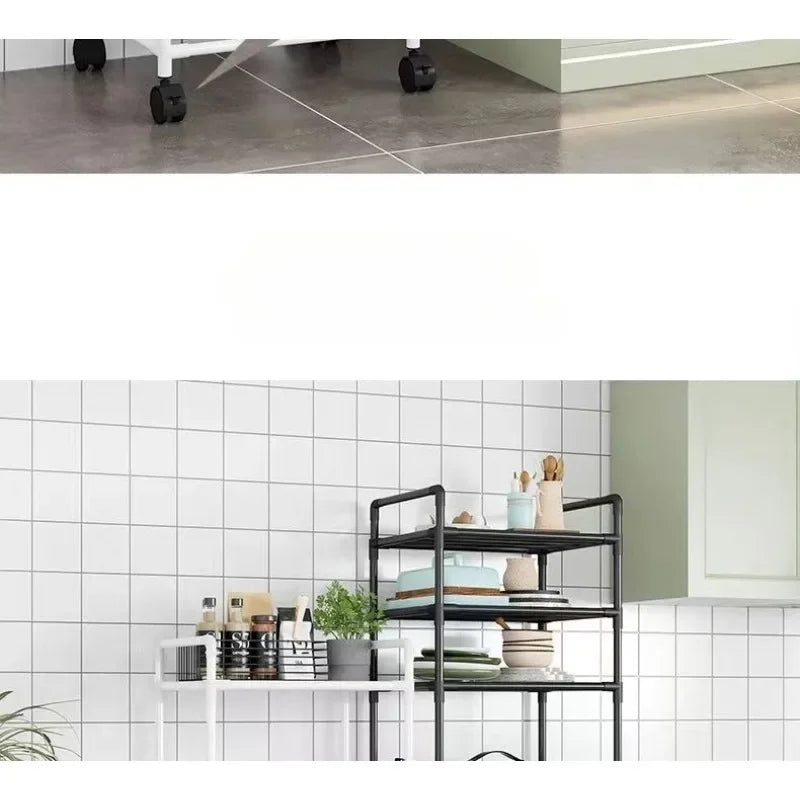 Kitchen Storage Rack Multilayer No Drill Rolling Shelf for Pots Microwave Oven Vegetables Organizer