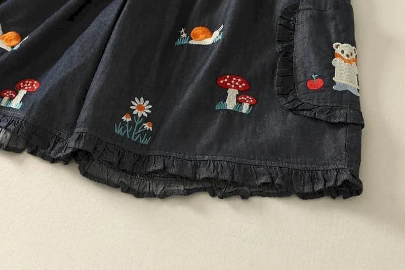 Denim Shorts Women Summer Wear Vintage Drawstring Elastic Waist Ruffle Wide Leg Pants Casual Loose Jean Shorts Women Clothing