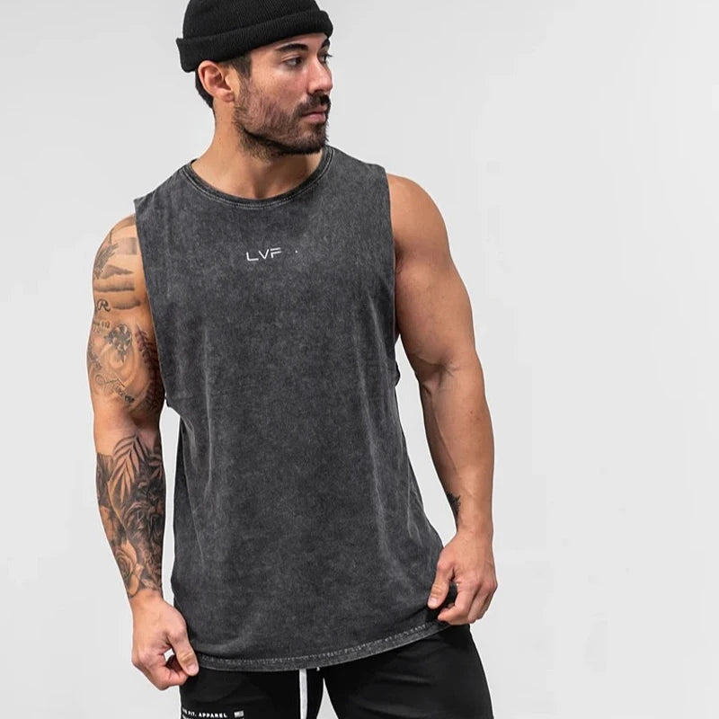Men Summer Cotton Sleeveless Tank Top Gym Bodybuilding Fitness Running Workout Casual Athletic Sportswear Training Vest Clothing