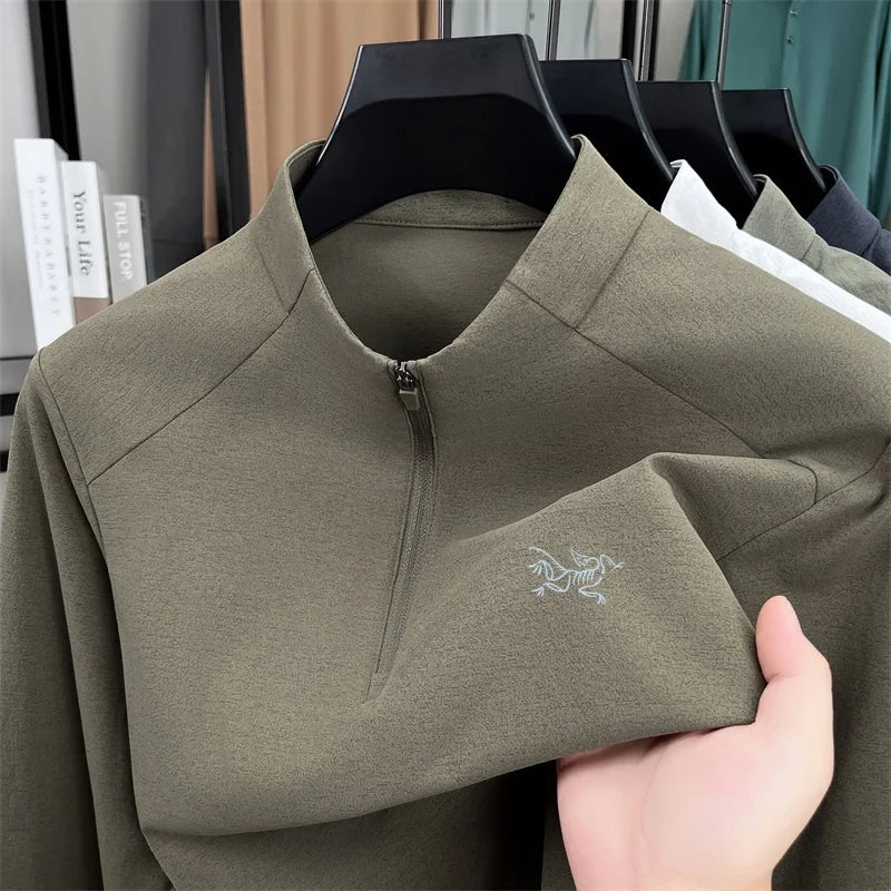 Luxury Men's Brand Spring High Quality T-Shirt Mock Neck Zipper Printing Long Sleeves Hoodie Leisure Fashion Men's Clothing Tops