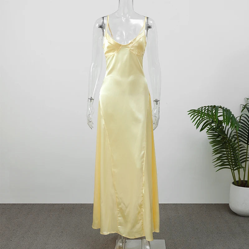 Solid Satin Cowl Neck Women's Dress Elegant Sleeveless Ruched Waist Fishtail Bodycon Lady Vestido 2026 Summer Party Dresses