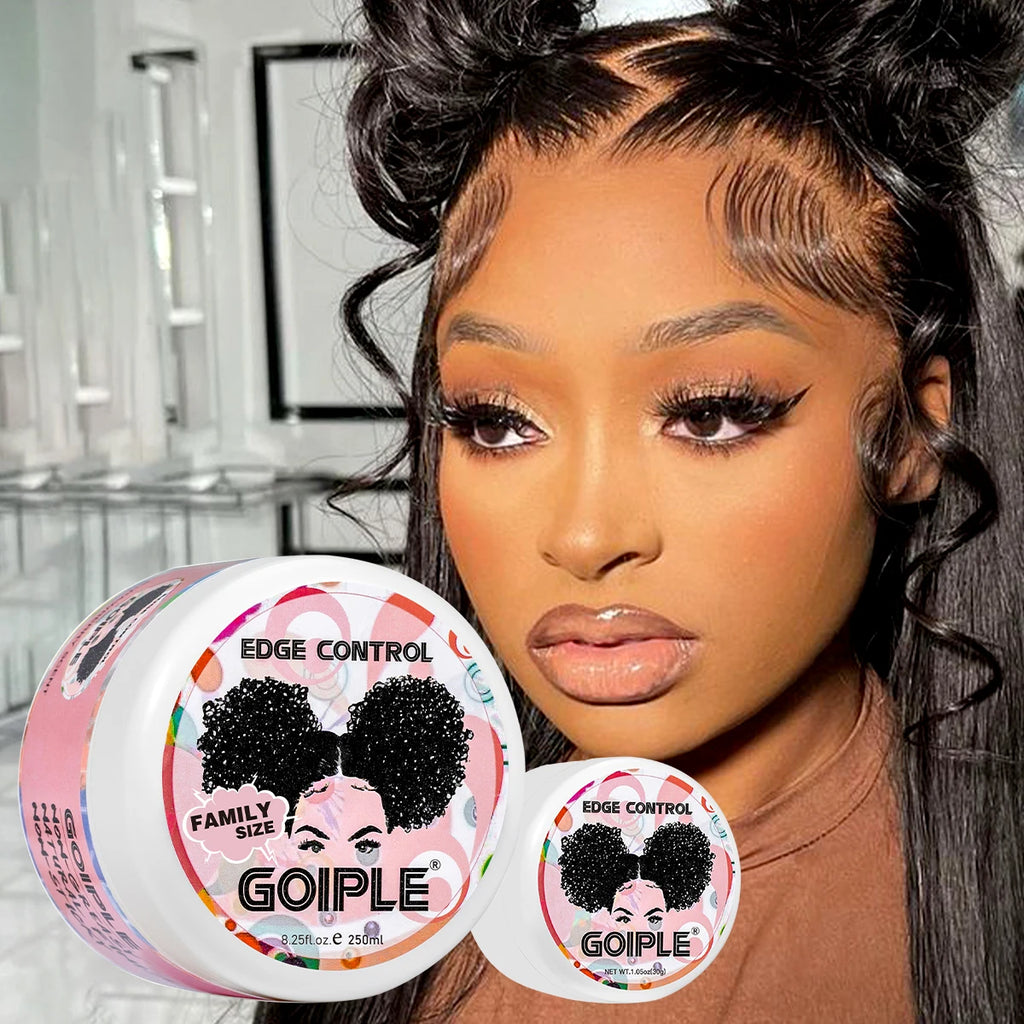 GOIPLE 8.25oz Edge Control Gel for 4c 24 Hour Strong Hold Edge Smoother Broken Hair Finishing Styling Wax Tames Frizz with Brush