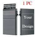 Engraved Rfid Credit Card Holder Smart Wallet Customized Slim Metal Pop Up Personalized Bank Cardholder Wallets for Men Women