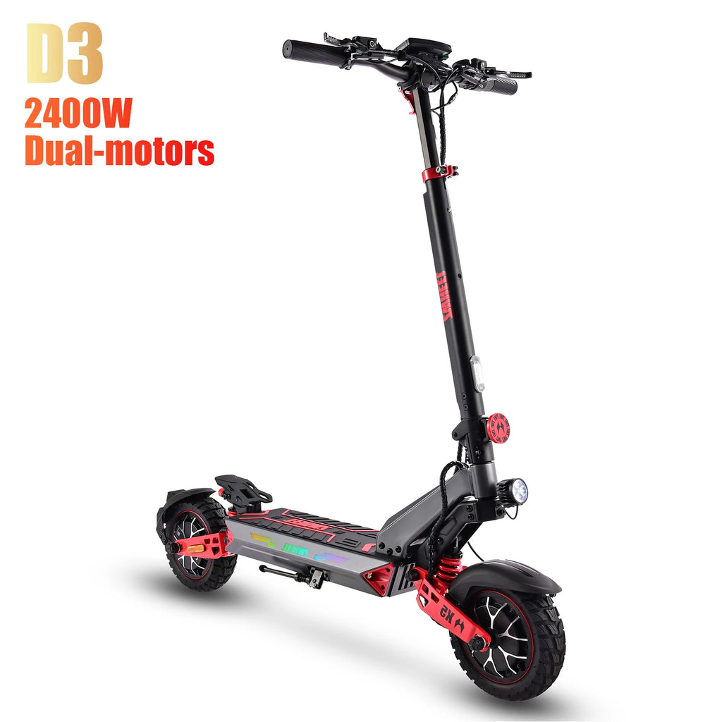 ZWHEEL D3 Dual Motors Electric Scooter 2400W All-wheel Drive Max Speed 39 MPH Max Range 50 Miles 960Wh Battery 1000 Cycles Bluetooth Locking and Unlocking Anti-theft Protection TUYA Smart APP 10''Off-Road Tires Low Noise Perf
