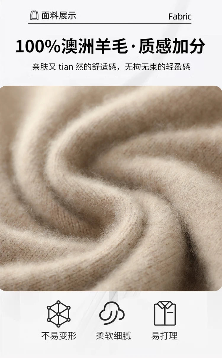 100% Australian Wool Knitted Men's O-Neck Sweater, Casual Business, Spring and Autumn Men's Long-Sleeved Pullover New Sweater