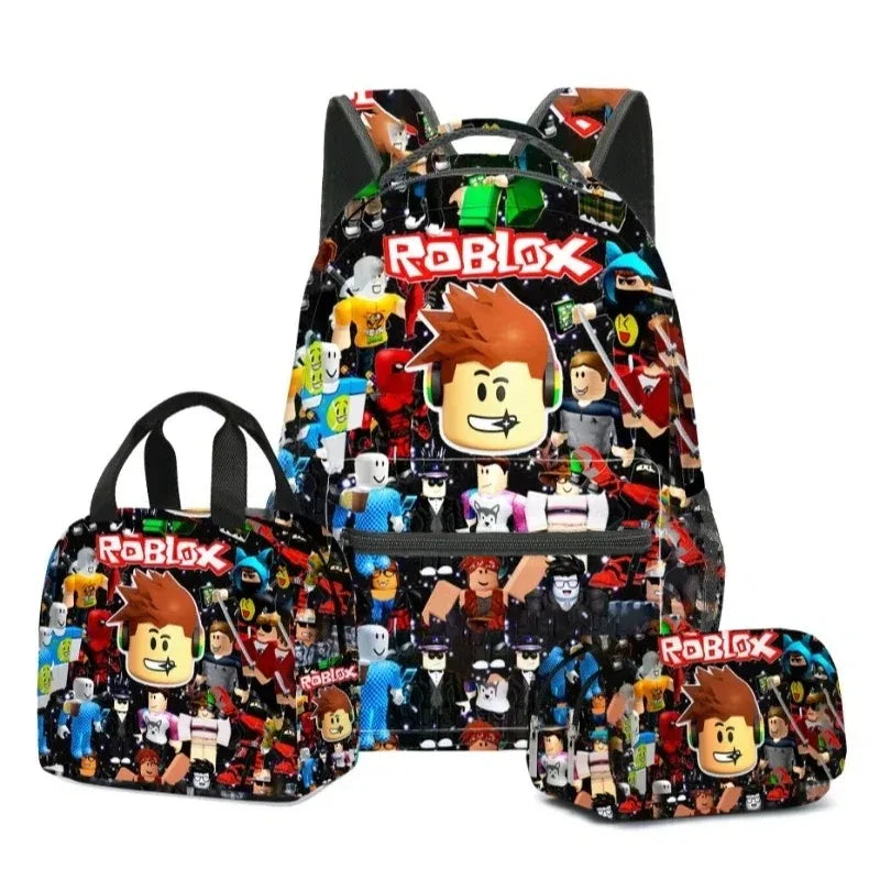 3pcs/Set Game Roblox Cartoon Anime School Bag Lunch Bag Pencil Case Set Student Backpack Birthday Gifts