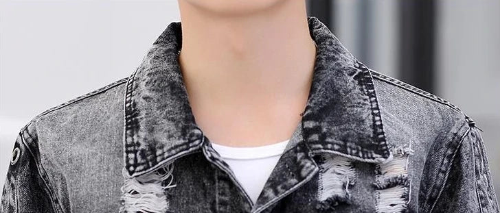 Ripped Button Men's Denim Jacket Washed Branded of Fabric Trendy Casual Original Aesthetic Fashion Male Jean Coats Fast Delvery