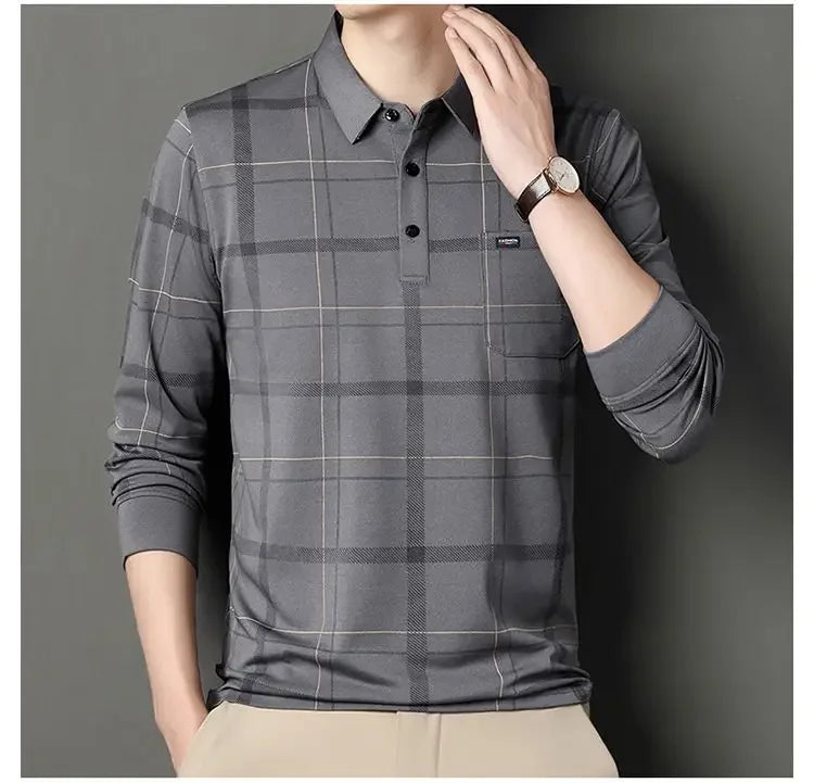 Men's Long-sleeved T-shirt Loose Polo Shirt with Base and Fashionable