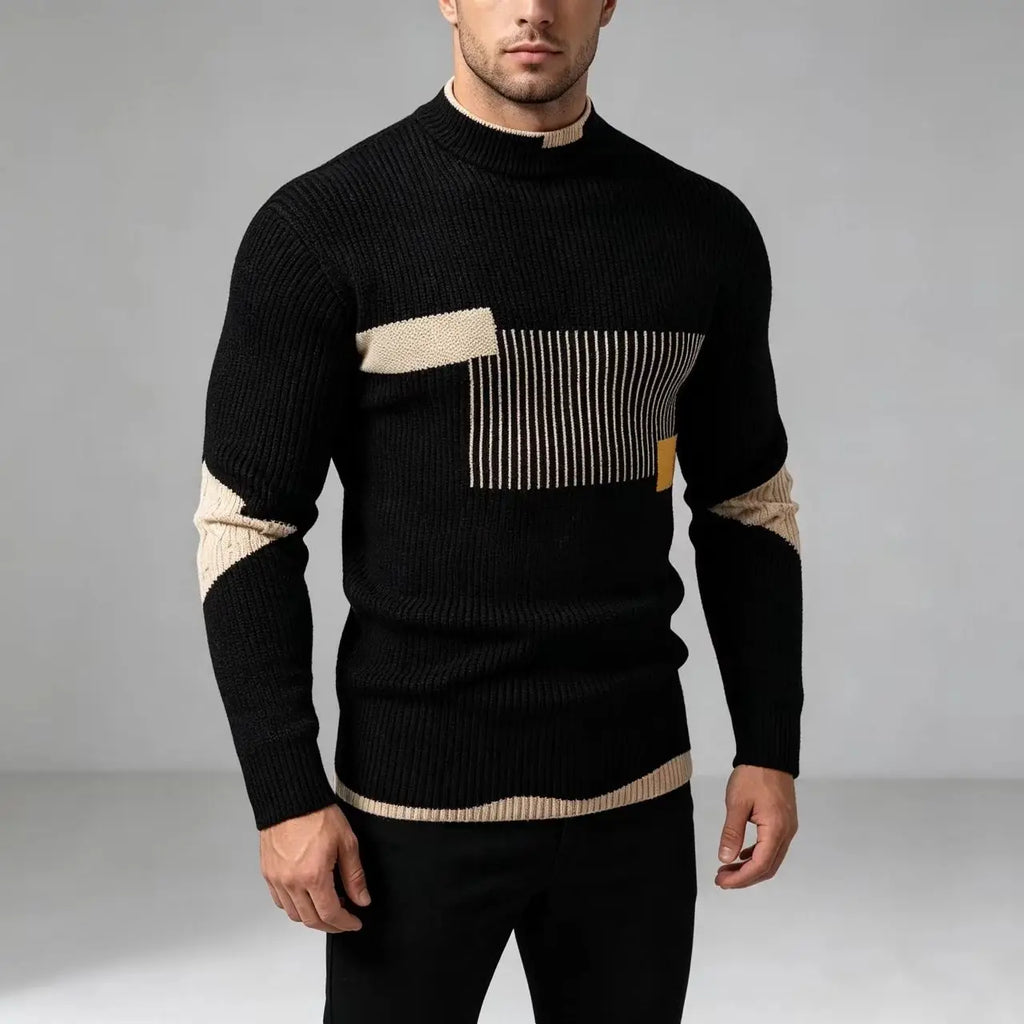 Striped Jacquard Man Pullover Sweaters Jersey Cuello Alto Hombre Autumn Winter Half High Collar Long Sleeve Men Knitted Sweater