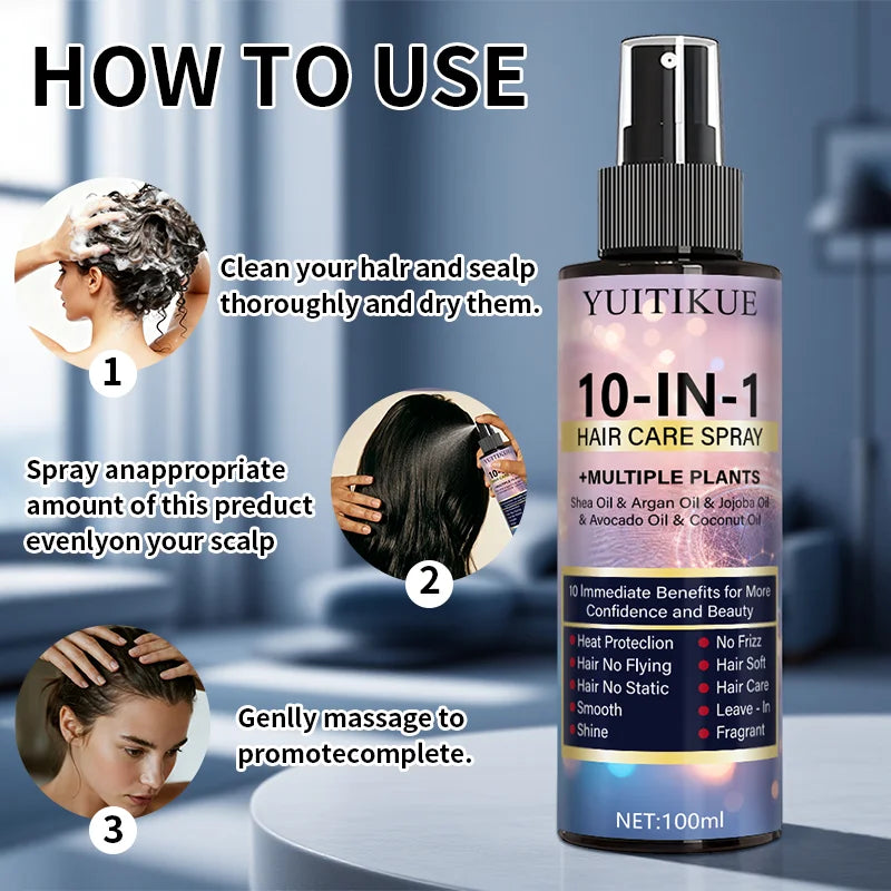 YUITIKUE 10-in-1 Hair Care Spray, Leave-In Conditioner with Natural Oils for Smooth, Shiny & Tangle-Free Hair