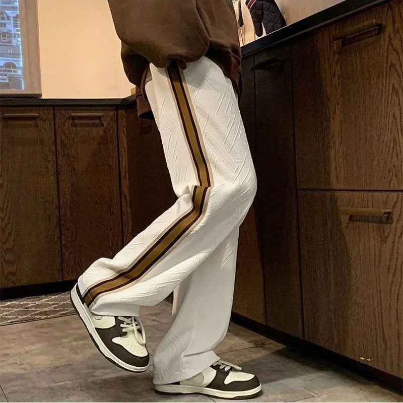Man Sweat Pants Wide Leg Trousers Stripe Straight Men's Sweatpants Sport Athletic Track Tracksuit Bottoms Harajuku Trend Popular