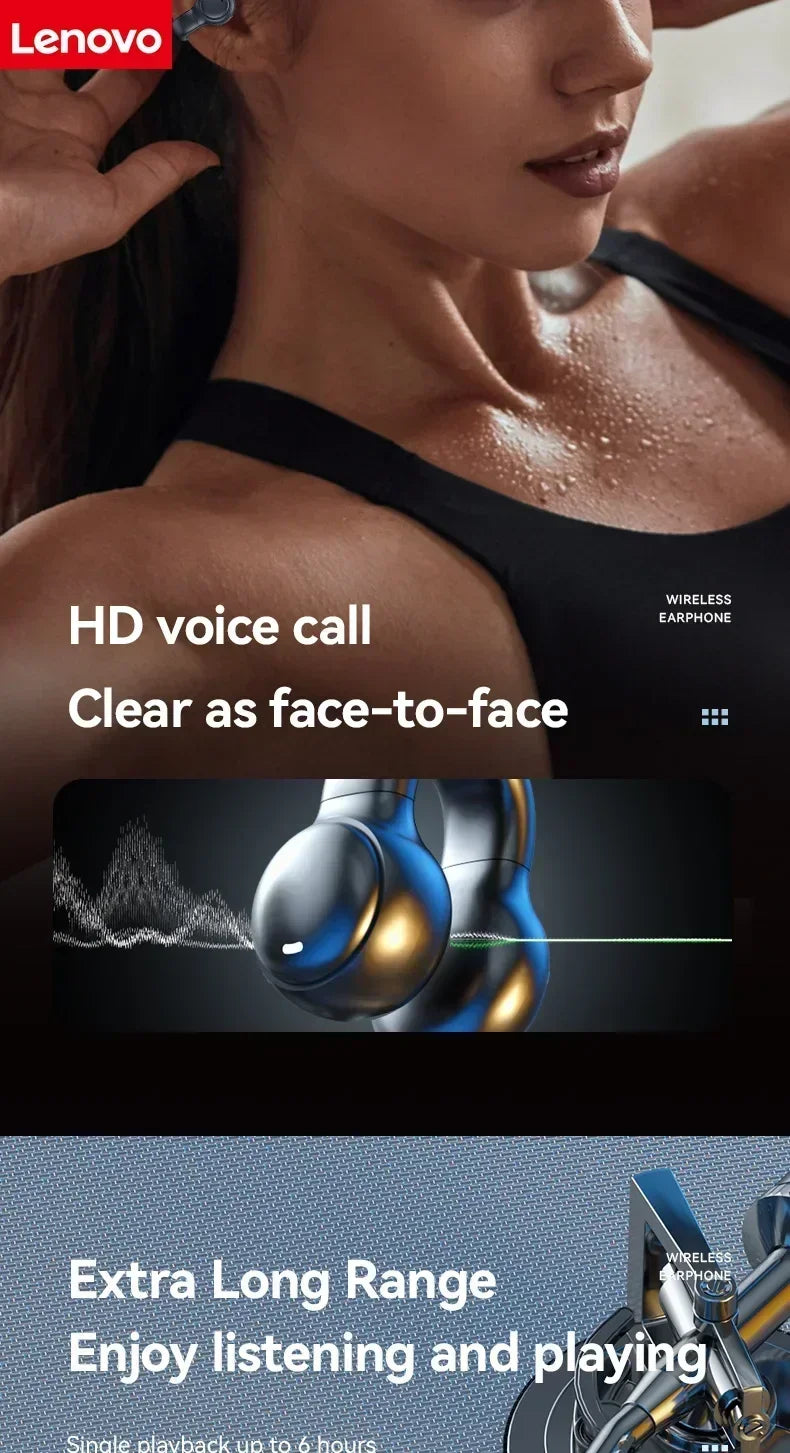 Lenovo High Quality Bone Conduction Wireless Earphones Bluetooth Noise Reduction Sports Earphones Suitable for Xiaomi Iphone
