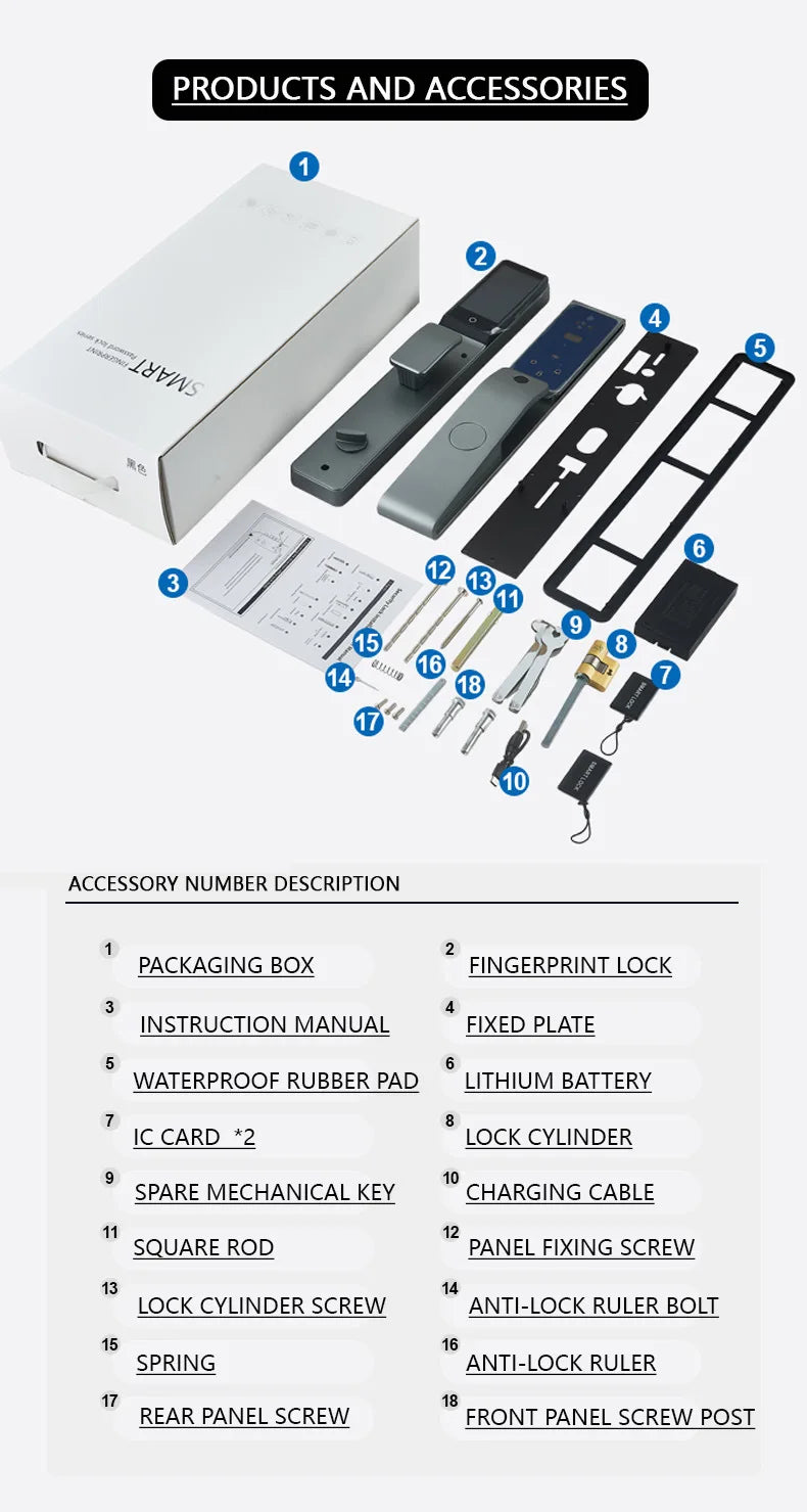 EGFirtor TUYA  APP Remote Control IC Card Electronic Smart Door Lock Waterproof  3D Face Password Fingerprint Keys Unlock Way