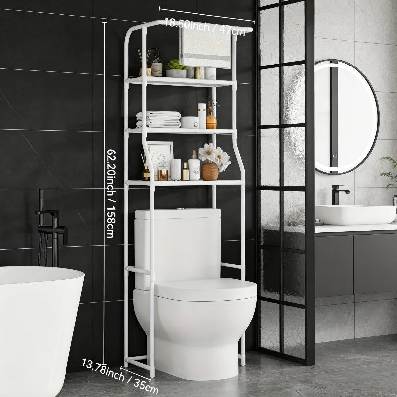 Bathroom Toilet Storage Rack, Balcony Washing Machine Shelf, Multi-Layer Metal Storage Rack with Toilet Paper Holder