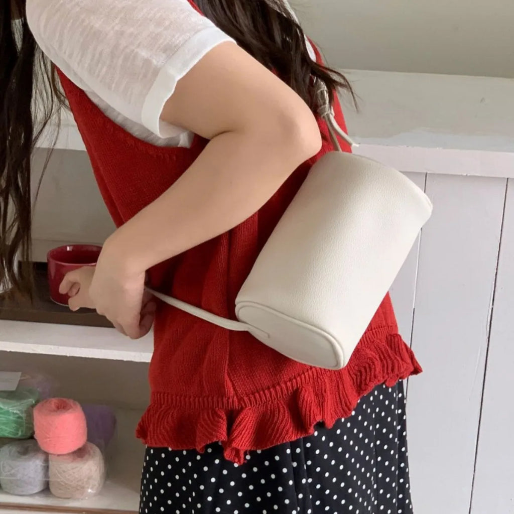 2026 New Women Lychee Pattern Small Pillow Bag Summer Fashion Boston Handbag Single Shoulder Crossbody Bag Small Bag Red Yellow