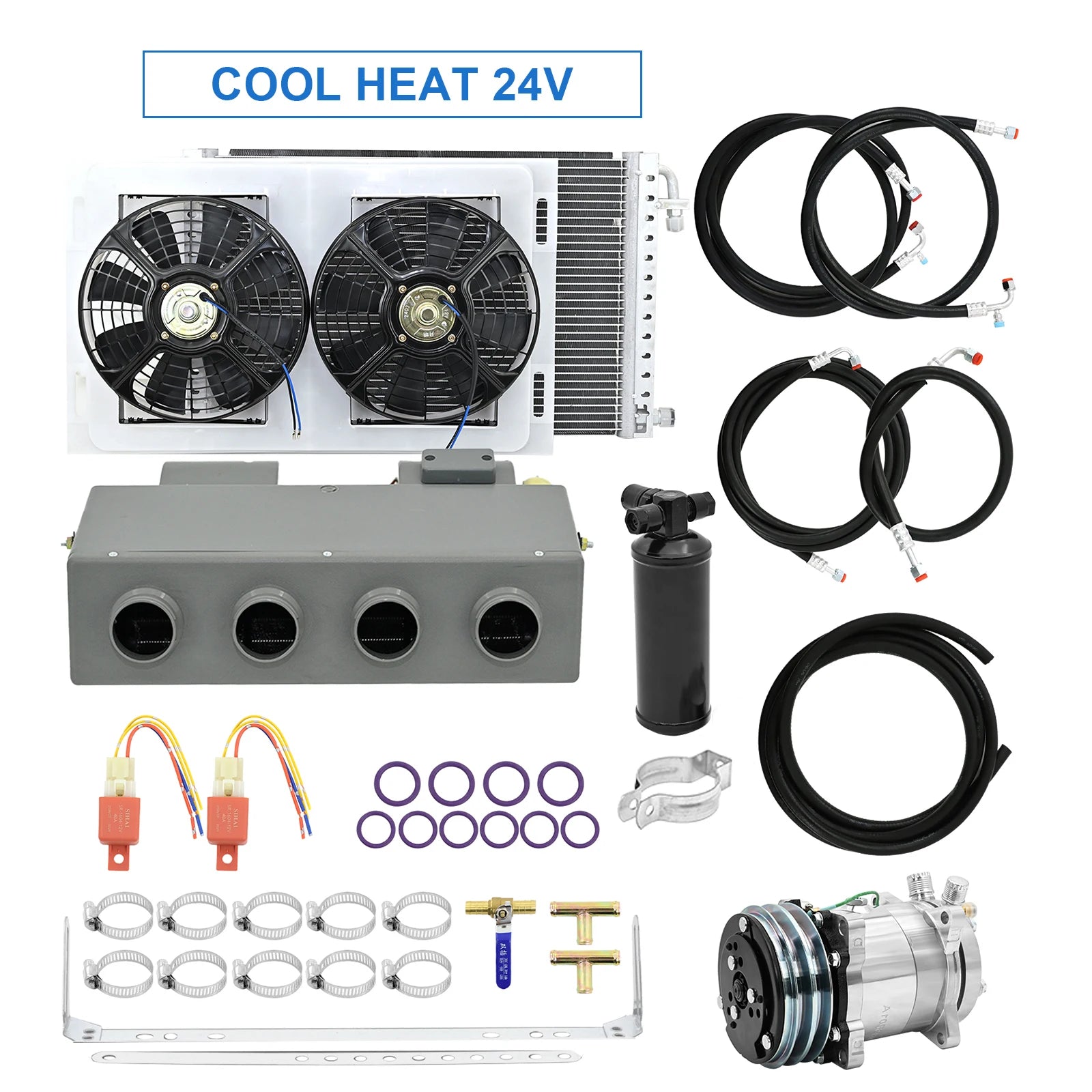 Universal 406-4 Hole Auto AC Evaporator Assembly Unit Air Conditioner & Heater 24V 12V for Classic Cars Truck Van Street Red Rod