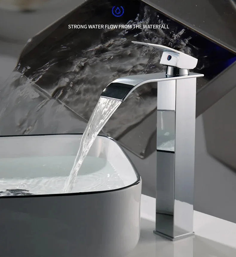 Waterfall Stainless Steel Wash Basin Faucet With Hot and Cold Water Pipe Toilet Wash Basin Bathroom Kitchen Home