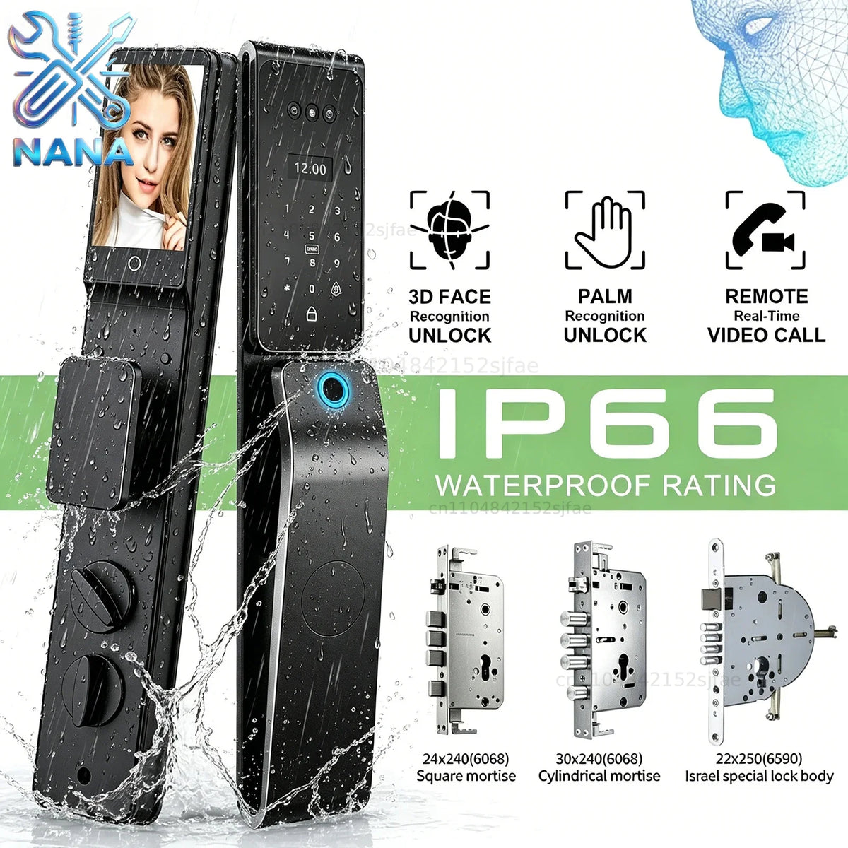 SmarDeer IP66 Outdoor Waterproof Smart Lock,3D Facial & Palm Vein Recognition Lock,Tuya WiFi Keyless Entry Security Lock